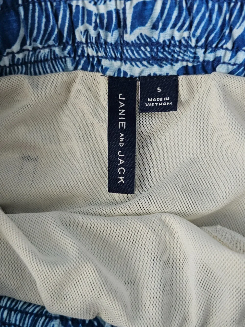 Janie & Jack Boys Blue Tropical Wave Print Swim Trunks Mesh Lined Drawstring 5
